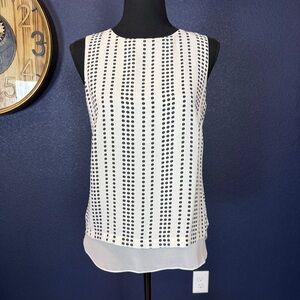 Rose & Olive White and Black Dot Stripe Double Layer Sleeveless Blouse | XS